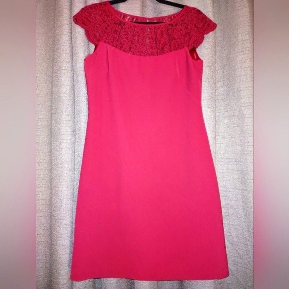 Cap Sleeve Lace Shift Dress White House Black Market Sz 2 Red Burgundy M…